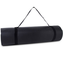 Load image into Gallery viewer, This classic yoga mat is great for all types of fitness and exercise, including Yoga, Pilates, Meditation, and any floor workout. Provides great cushion yet durable. 6 ft long by 2 ft wide. 0.75cm thick. A free yoga mat strap is included.Anti Slip; Non slip on wood floor, tile floor, cement floor. High density foam material - Durable, high strength of tear resistance. Moisture resistant technology makes the mat to be easily washed with soap and water
