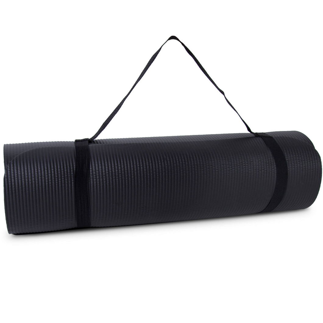 This classic yoga mat is great for all types of fitness and exercise, including Yoga, Pilates, Meditation, and any floor workout. Provides great cushion yet durable. 6 ft long by 2 ft wide. 0.75cm thick. A free yoga mat strap is included.Anti Slip; Non slip on wood floor, tile floor, cement floor. High density foam material - Durable, high strength of tear resistance. Moisture resistant technology makes the mat to be easily washed with soap and water